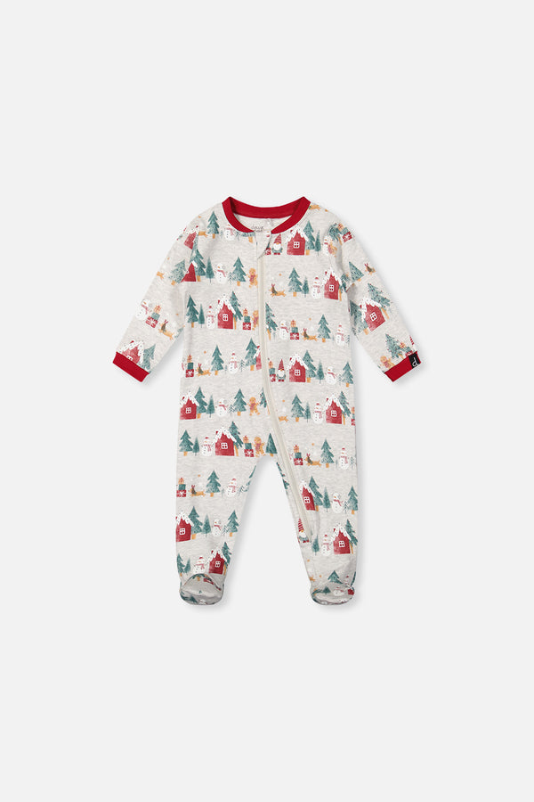 Baby Organic Cotton One Piece Christmas Pajama Beige Christmas Print