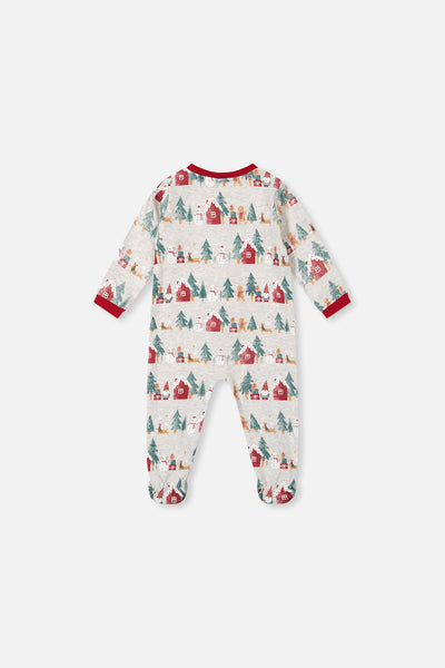 Baby Organic Cotton One Piece Christmas Pajama Beige Christmas Print