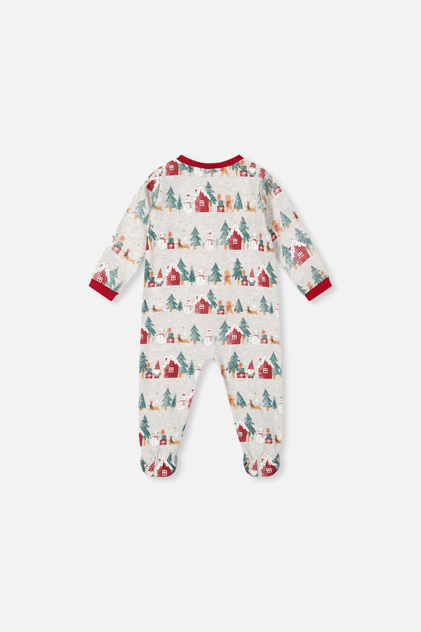 Baby Organic Cotton One Piece Christmas Pajama Beige Christmas Print