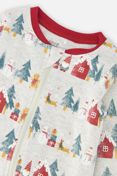 Baby Organic Cotton One Piece Christmas Pajama Beige Christmas Print