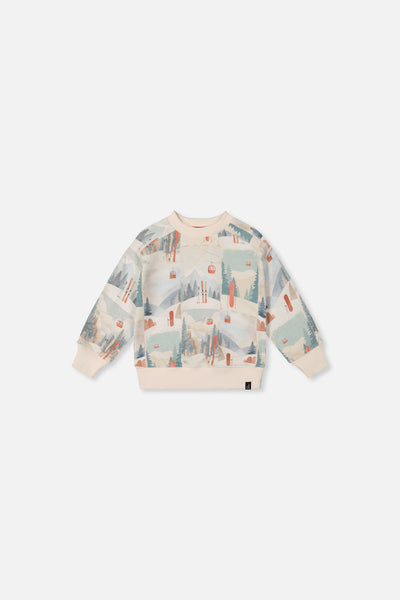 Baby Fleece Sweatshirt Beige Ski Print