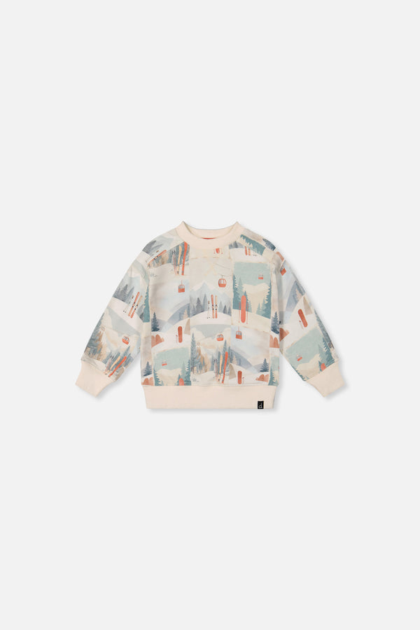 Baby Fleece Sweatshirt Beige Ski Print