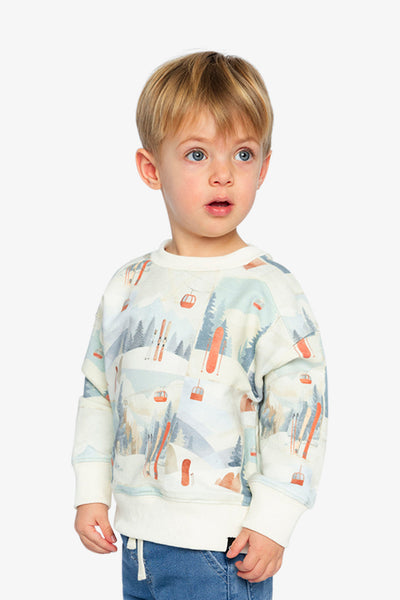 Fleece Sweatshirt Beige Ski Print - J20S30_2J265