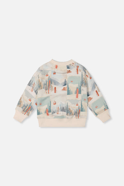 Fleece Sweatshirt Beige Ski Print - J20S30_2J265