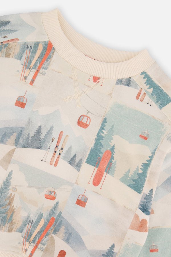 Fleece Sweatshirt Beige Ski Print - J20S30_2J265