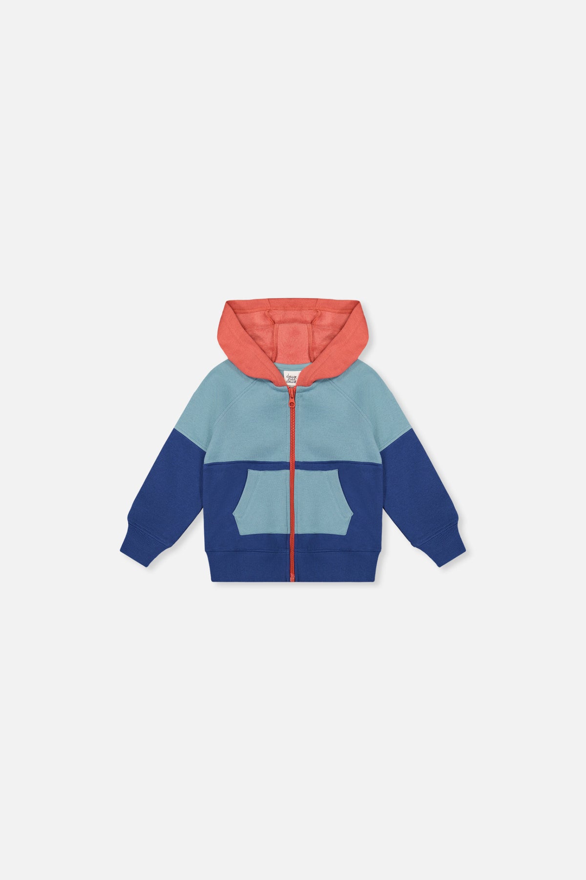 Veste zippée en molleton avec capuchon bleu, turquoise et orange pour bébé