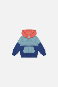 Baby Full Zip Hooded Fleece Jacket Blue, Turquoise And Orange