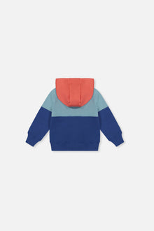 Veste zippée en molleton avec capuchon bleu, turquoise et orange pour bébé