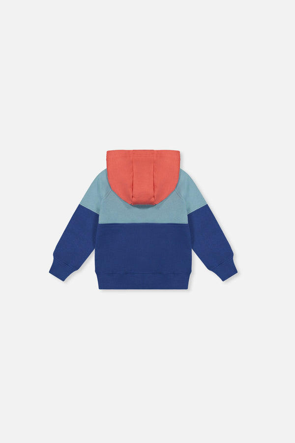 Veste zippée en molleton avec capuchon bleu, turquoise et orange pour bébé