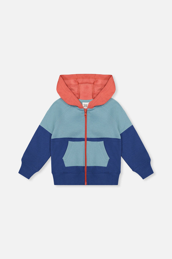 Full Zip Hooded Fleece Jacket Blue, Turquoise And Orange - J20S31_04800