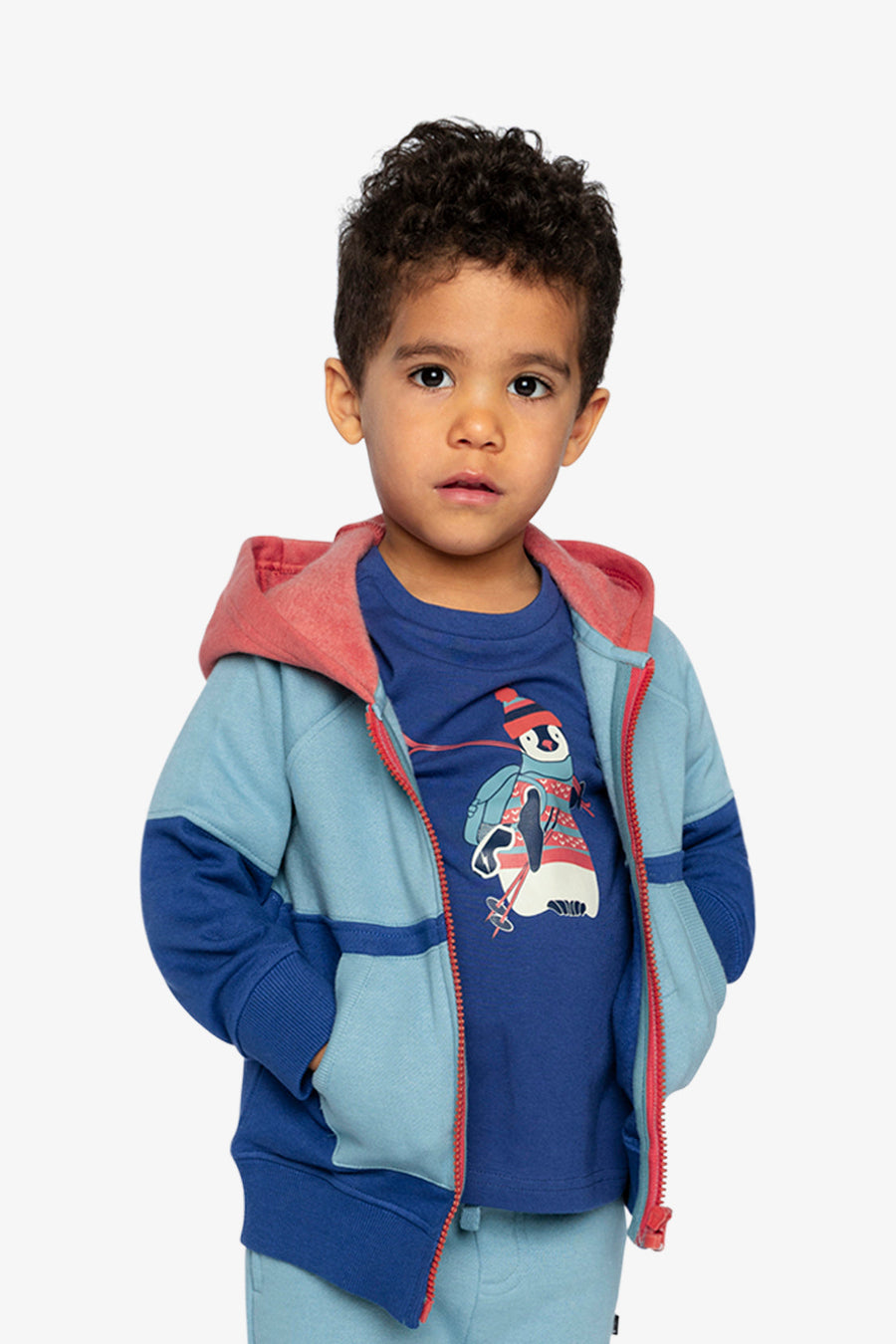 Full Zip Hooded Fleece Jacket Blue, Turquoise And Orange - J20S31_04800