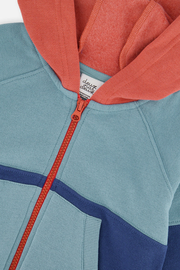 Full Zip Hooded Fleece Jacket Blue, Turquoise And Orange - J20S31_04800