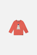 T-shirt à manches longues en coton biologique rose orangé pour bébé