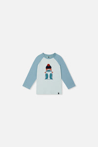 T-shirt raglan à manches longues en coton biologique turquoise très pâle pour bébé