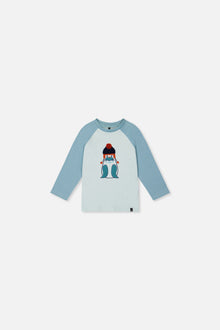 T-shirt raglan à manches longues en coton biologique turquoise très pâle pour bébé