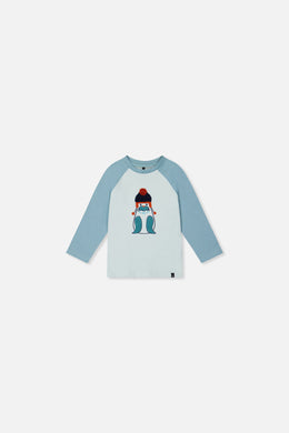 T-shirt raglan à manches longues en coton biologique turquoise très pâle pour bébé