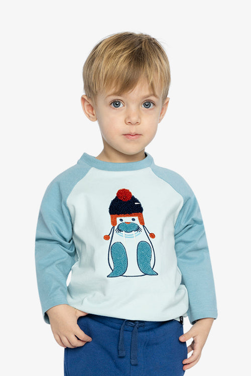 Baby Long Sleeve Raglan Organic Cotton T-Shirt Very Pale Turquoise - J20S71B_04017