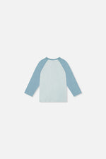 T-shirt raglan à manches longues en coton biologique turquoise très pâle pour bébé
