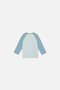 T-shirt raglan à manches longues en coton biologique turquoise très pâle pour bébé