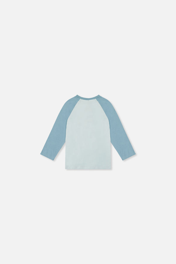 T-shirt raglan à manches longues en coton biologique turquoise très pâle pour bébé
