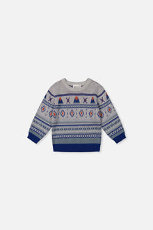 Pull en tricot jacquard bleu et beige pour bébé