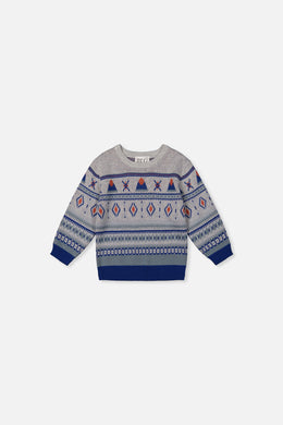 Pull en tricot jacquard bleu et beige pour bébé
