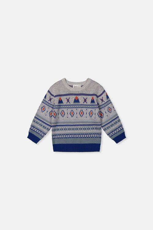 Baby-Strickpullover mit Jacquard-Muster in Blau und Beige