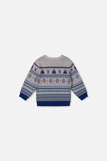 Pull en tricot jacquard bleu et beige pour bébé