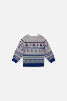 Pull en tricot jacquard bleu et beige pour bébé