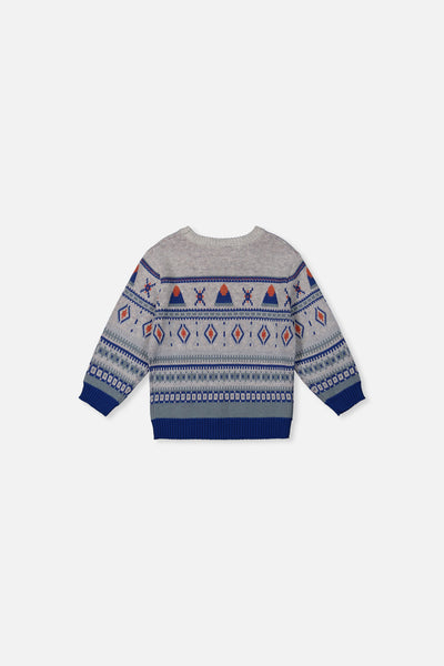 Baby-Strickpullover mit Jacquard-Muster in Blau und Beige