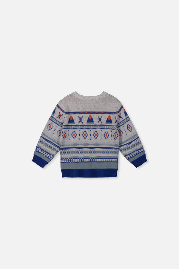 Baby-Strickpullover mit Jacquard-Muster in Blau und Beige