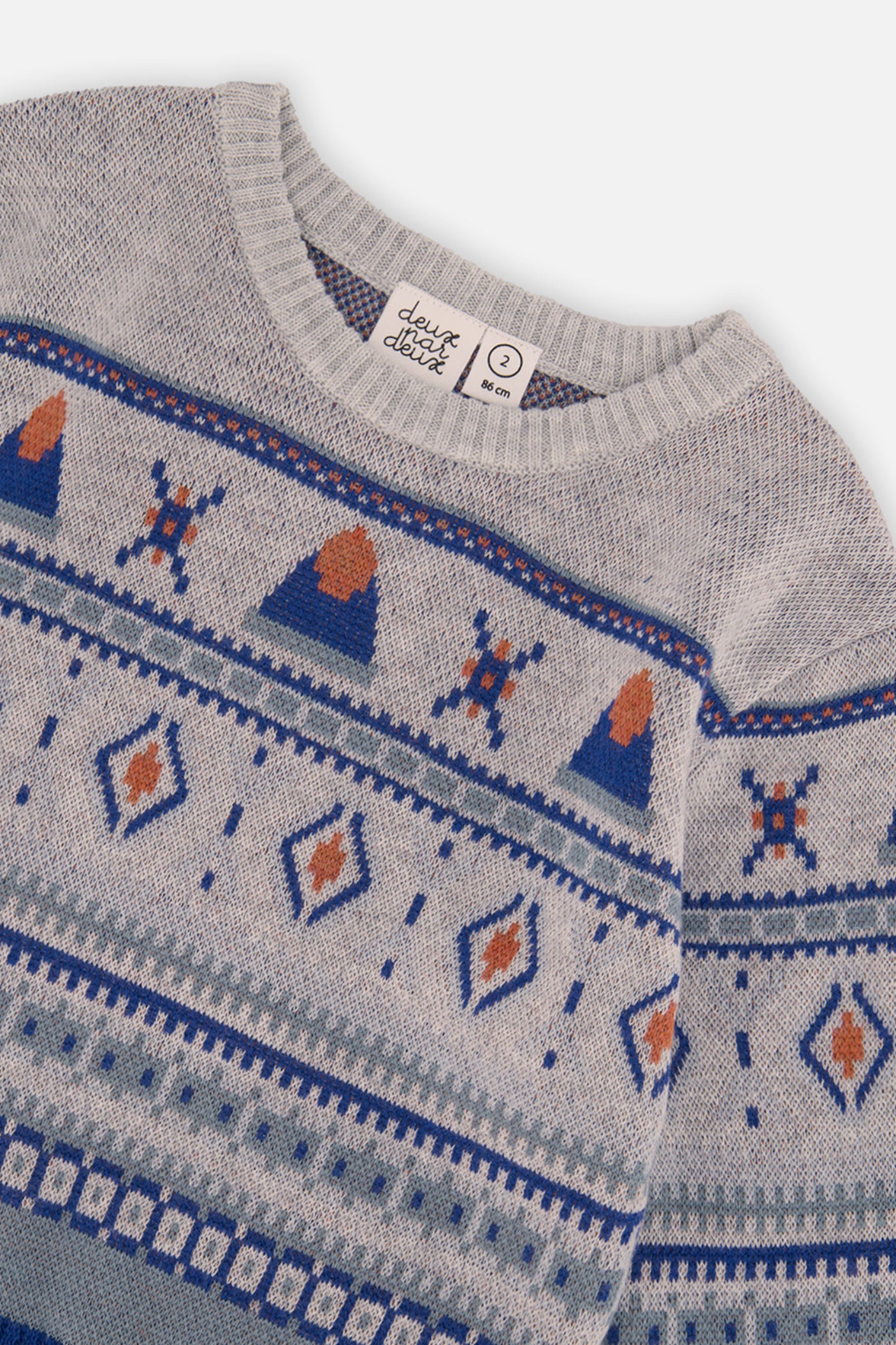 Baby-Strickpullover mit Jacquard-Muster in Blau und Beige