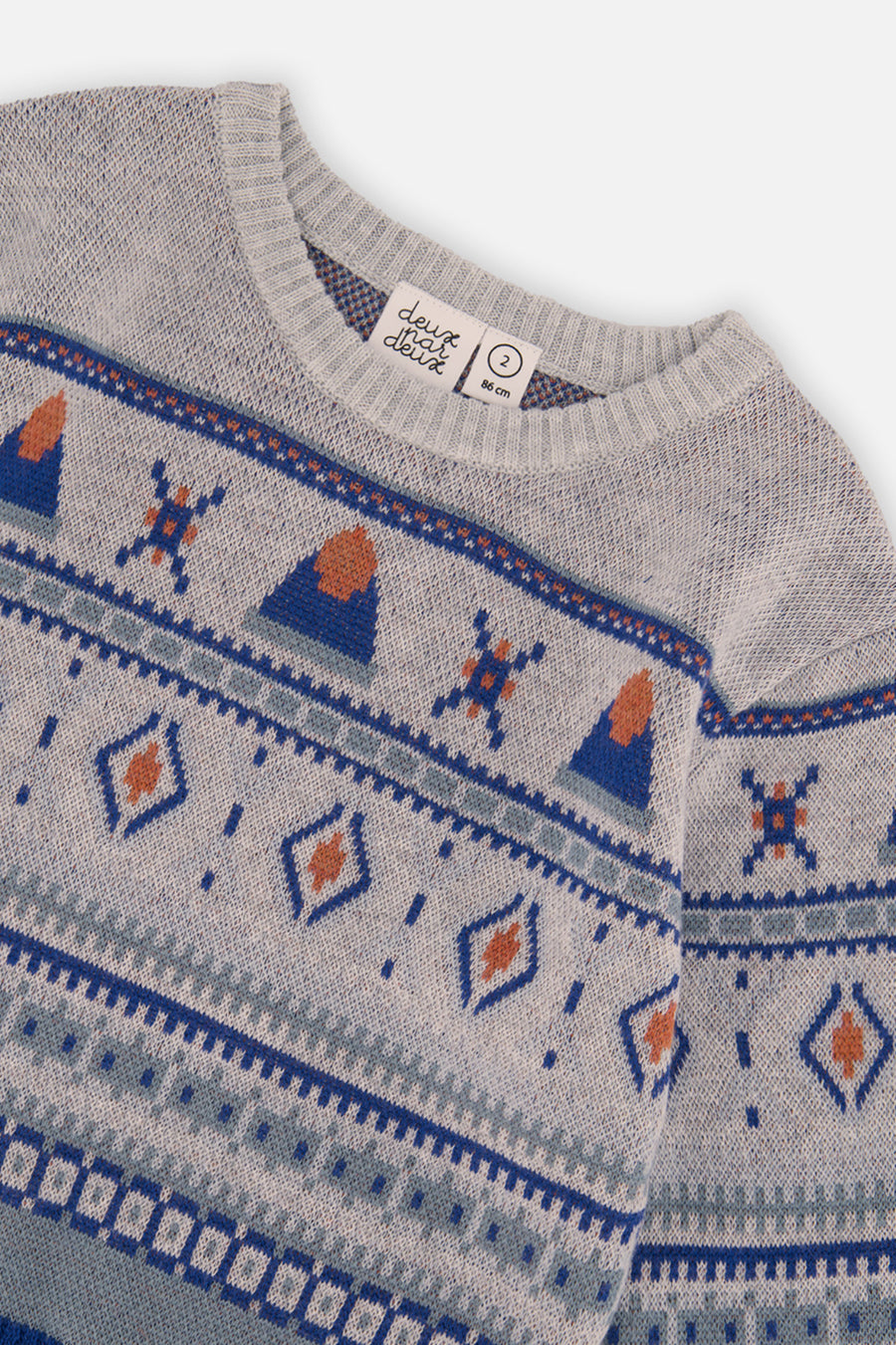 Baby-Strickpullover mit Jacquard-Muster in Blau und Beige