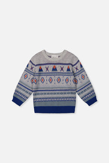 Jacquard Knit Sweater Blue And Beige - J20ST31_04800