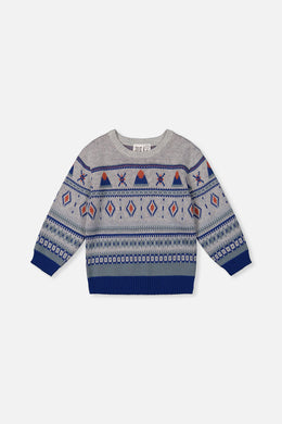 Jacquard Knit Sweater Blue And Beige - J20ST31_04800