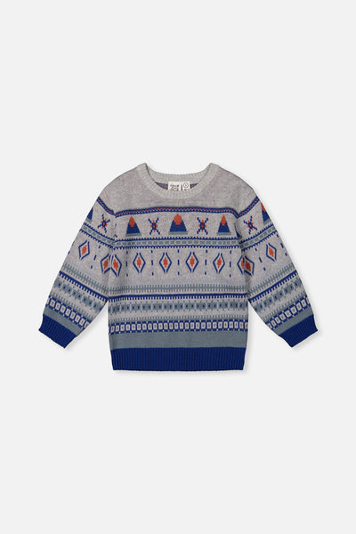 Jacquard Knit Sweater Blue And Beige - J20ST31_04800
