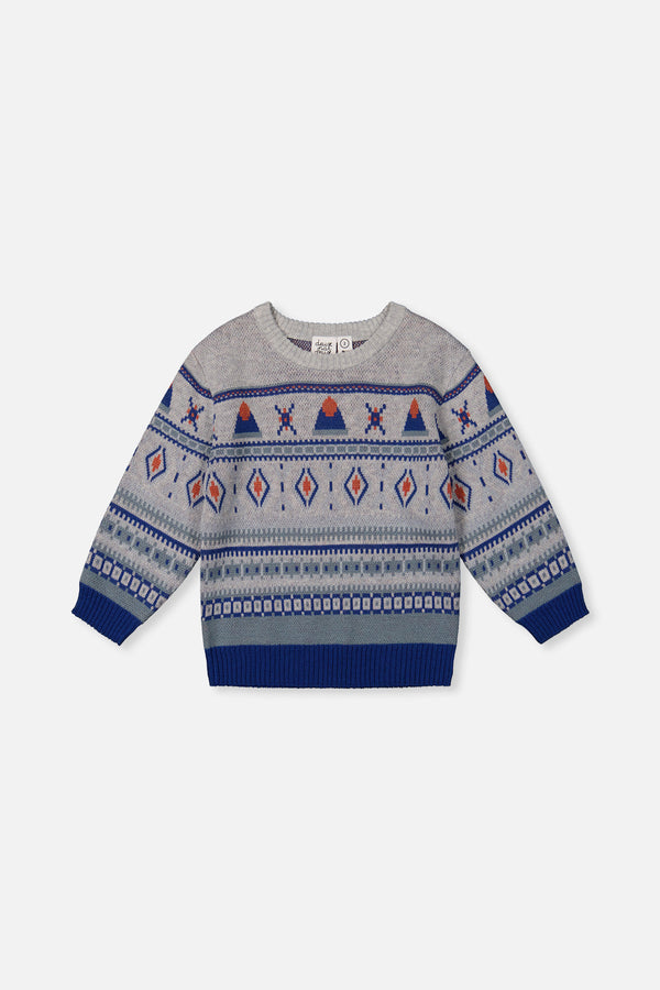 Jacquard Knit Sweater Blue And Beige - J20ST31_04800