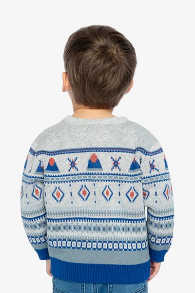 Jacquard Knit Sweater Blue And Beige - J20ST31_04800