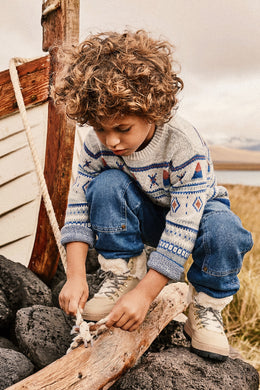 Jacquard Knit Sweater Blue And Beige