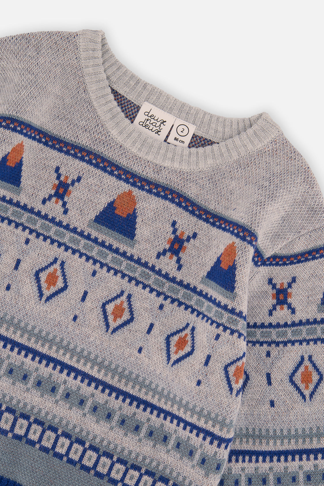 Jacquard Knit Sweater Blue And Beige - J20ST31_04800