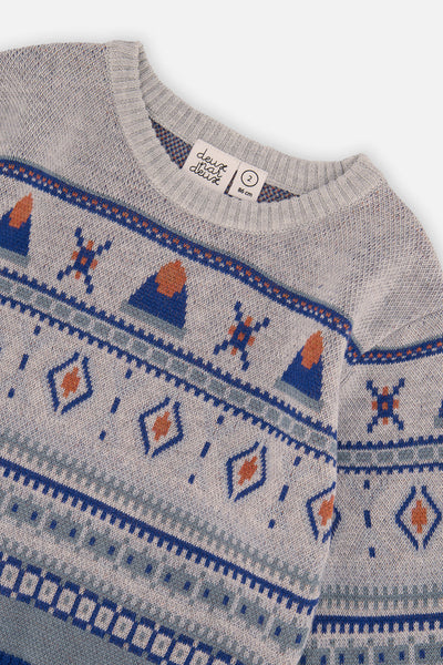 Jacquard Knit Sweater Blue And Beige - J20ST31_04800