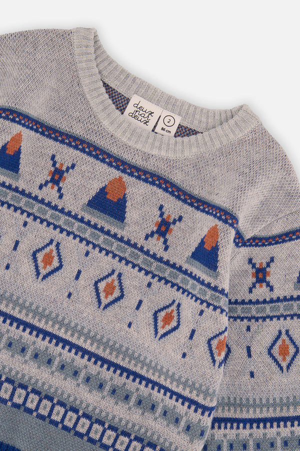 Jacquard Knit Sweater Blue And Beige - J20ST31_04800