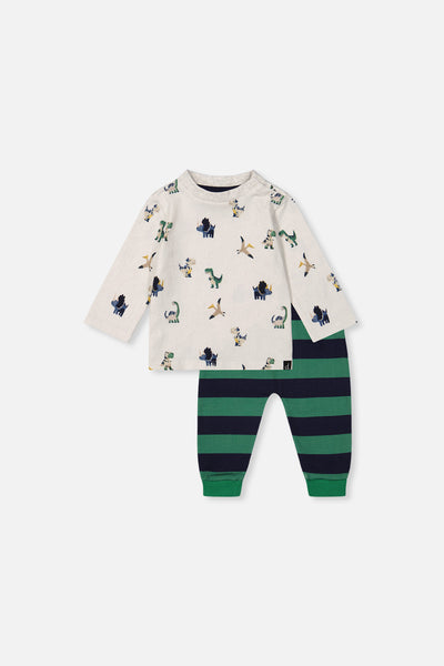 Baby Baumwoll-T-Shirt & Fleece-Hose Set Beige mit Dinosaurier-Print