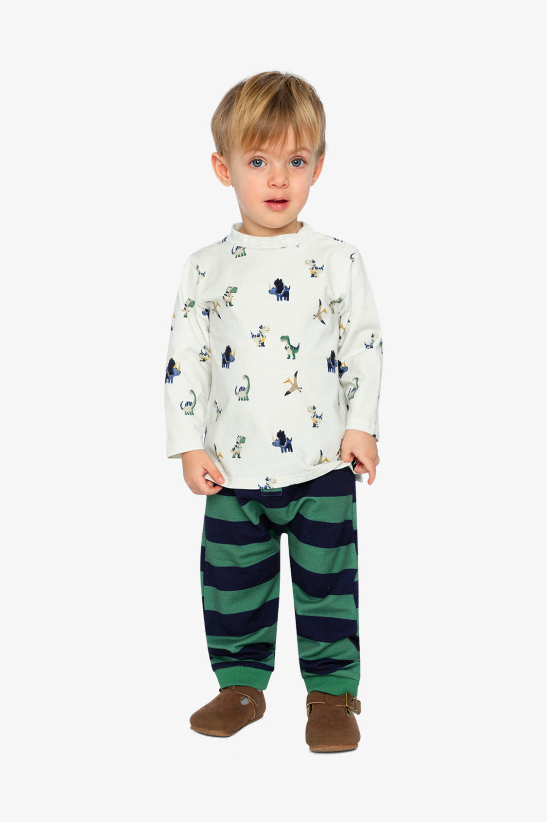 Cotton T-Shirt & Fleece Pant Set Beige Dinosaur Print - J20T10_2J263