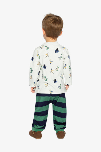Cotton T-Shirt & Fleece Pant Set Beige Dinosaur Print - J20T10_2J263