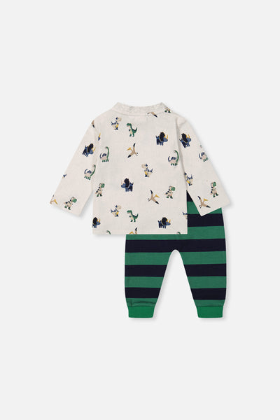 Cotton T-Shirt & Fleece Pant Set Beige Dinosaur Print - J20T10_2J263