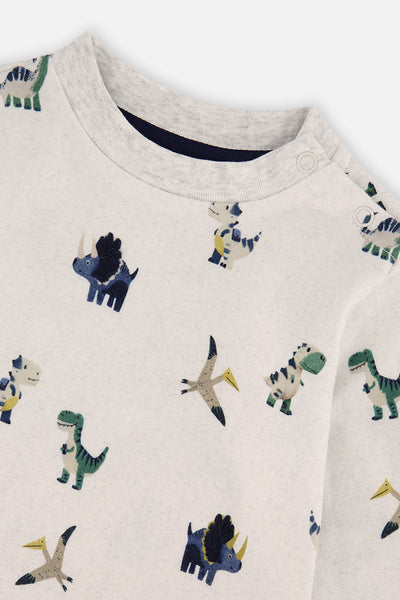 Cotton T-Shirt & Fleece Pant Set Beige Dinosaur Print - J20T10_2J263