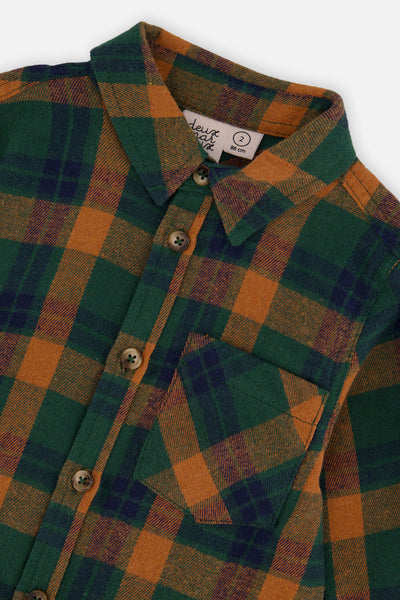 Chemise à carreaux orange, bleu et vert pour bébé