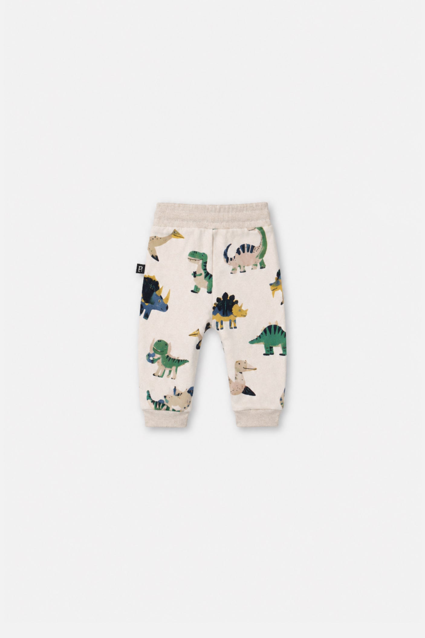 Baby Fleece Sweatpants Beige Dinosaur Print