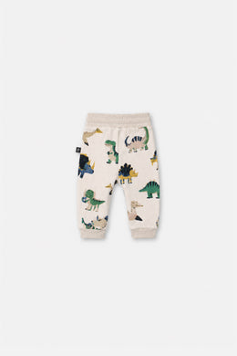 Pantalon de jogging en molleton beige imprimé dinosaures pour bébé